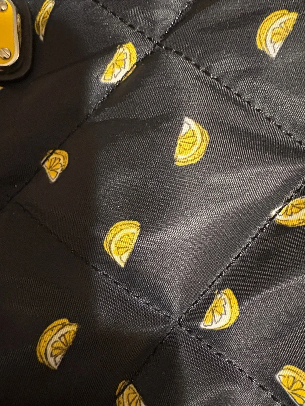 Marc Jacobs Black Quilted Tote with Yellow Lemon Print